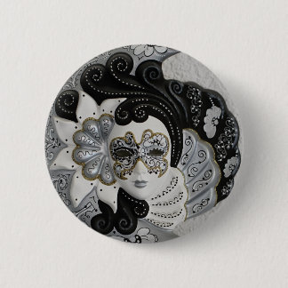 Badge Rond 5 Cm Masque vénitien argent or