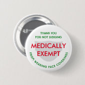 Badge Rond 5 Cm Masque Visage Blanc Médicalement Exempté (Devant & derrière)