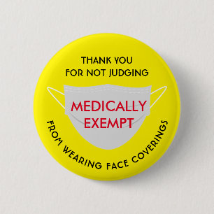 Badge Rond 5 Cm Masque Visage Jaune médicalement exempté