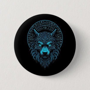 Badge Rond 5 Cm Masque Wolf Odin Runes Norse Compass Viking