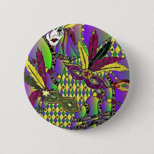 Badge Rond 5 Cm Masques à plumes de Mardi Gras psychédéliques