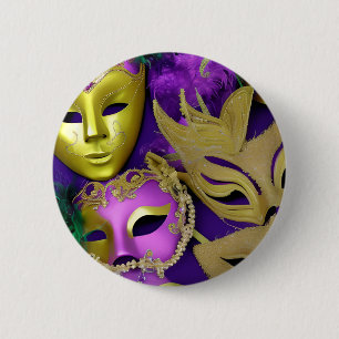 Badge Rond 5 Cm Masques mardi Gras violet et or mascarade