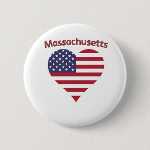 Badge Rond 5 Cm Massachusetts American Flag Heart