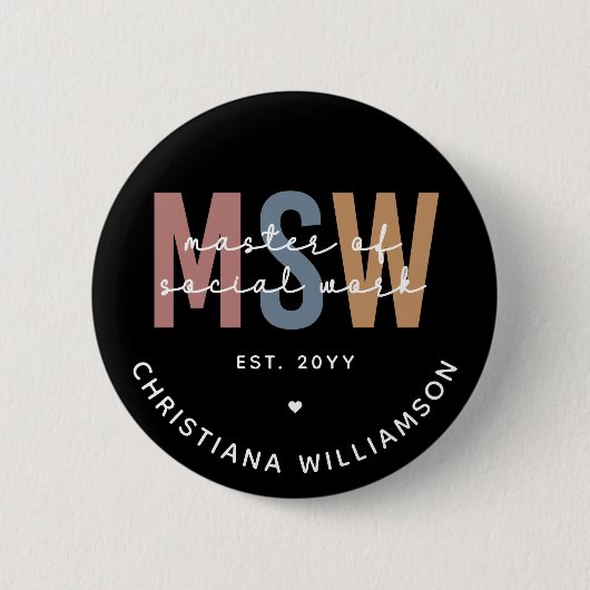 Badge Rond 5 Cm Master en travail social en MSW (Devant)