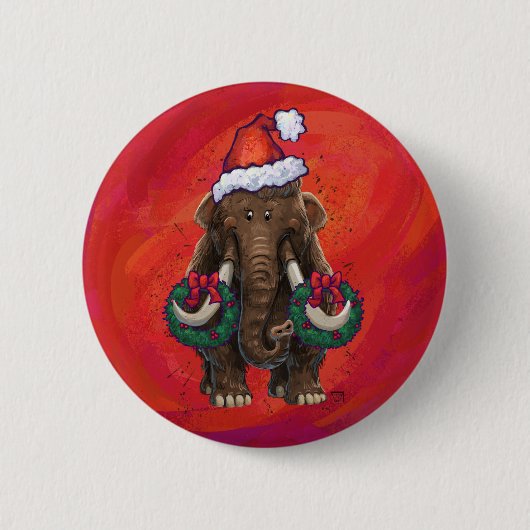 Badge Rond 5 Cm Mastodon des Fêtes Mignon (Devant)