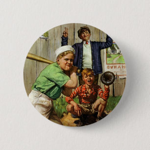 Badge Rond 5 Cm Match de baseball vintage, enfant garçon joueur de
