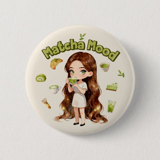Badge Rond 5 Cm Matcha Mood Aesthetic Design Cute Green Tea Vibes