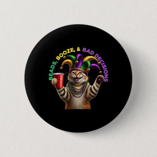 Badge Rond 5 Cm Matching Mens Womans Funny Meowdi Gras Chat Mardi
