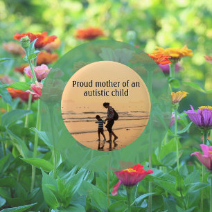 Badge Rond 5 Cm Matin Beach Sensibilisation sur l'autisme mère et 