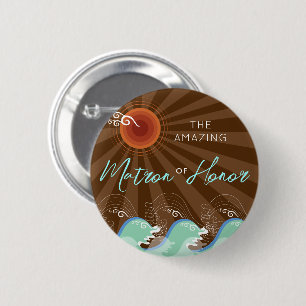 Badge Rond 5 Cm MATRON D'HONNEUR Cool Waves Brown Sun Beach Mariag