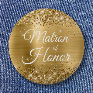 Badge Rond 5 Cm Matron d'honneur Glittery Gold Foil