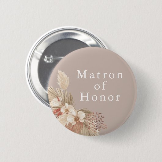 Badge Rond 5 Cm Matron d'honneur Mariage Boho Pampas Grass (Devant & derrière)