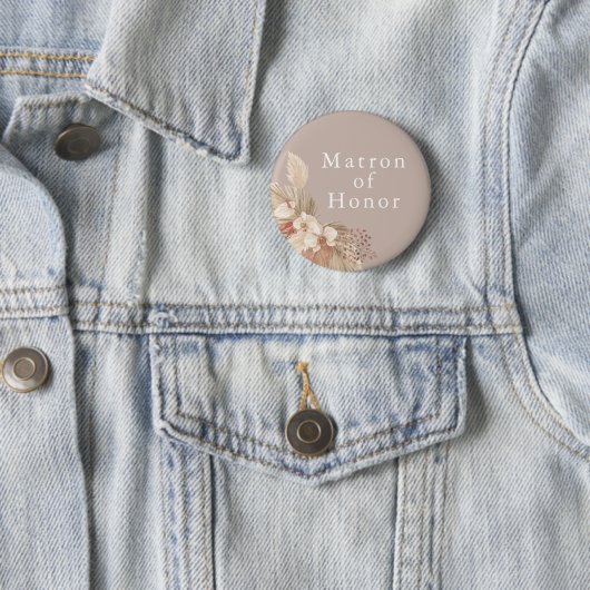 Badge Rond 5 Cm Matron d'honneur Mariage Boho Pampas Grass (En situation)