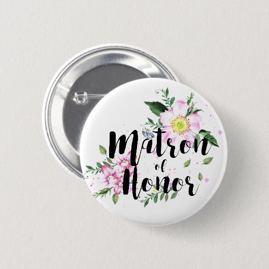 Badge Rond 5 Cm Matron d'honneur Mariage d'aquarelle rose (Devant & derrière)