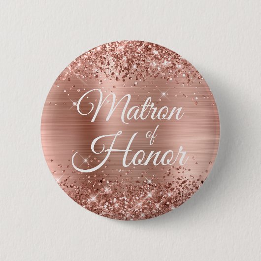 Badge Rond 5 Cm Matron of Honor Glittery Rose Gold Foil (Devant)