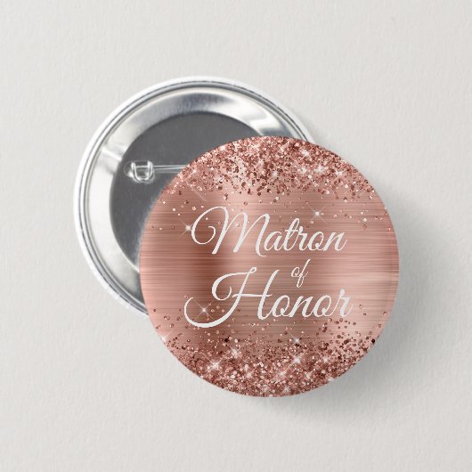 Badge Rond 5 Cm Matron of Honor Glittery Rose Gold Foil (Devant & derrière)