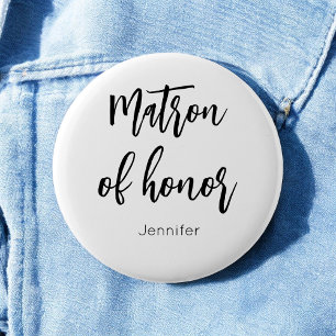 Badge Rond 5 Cm Matrone d'honneur Bouton de mariage Noir Blanc