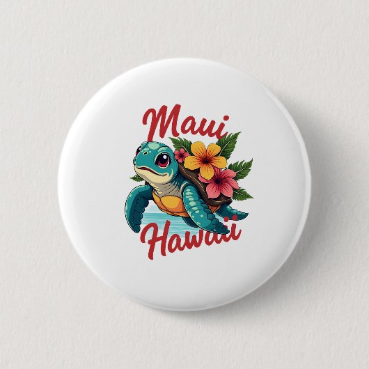 Badge Rond 5 Cm Maui Hawaii T Chemise Fille Femmes Enfants Tortue (Devant)