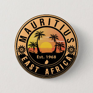 Badge Rond 5 Cm Maurice Afrique de l'Est Rétro Sunset Souvenirs 60
