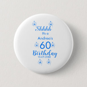 Badge Rond 5 Cm Mauve blanche bleu shhh nom floral 60e anniversair