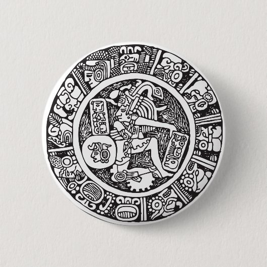 Badge Rond 5 Cm Mayan circle, Mexican hieroglyph(Maya) (Devant)