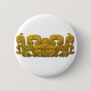 Badge Rond 5 Cm Mayan Jaguar - Gold