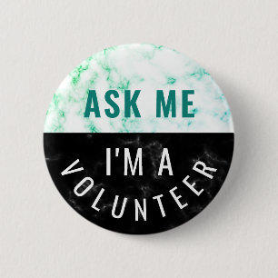 Badge Rond 5 Cm Me demander Volontaire Marbre Turquoise Noir