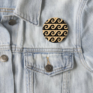 Badge Rond 5 Cm Méandre Grec, Motif de Vague Méditerranéen, Marron