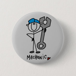 Badge Rond 5 Cm Mécanicien avec personnage bâton de clé anglaise