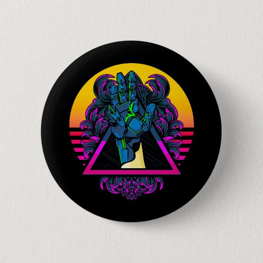 Badge Rond 5 Cm Mécanique Robotique Main Moderne | (Devant)