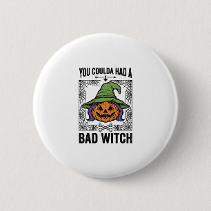 Badge Rond 5 Cm Méchante Sorcière Drôle de Citrouille d'Halloween