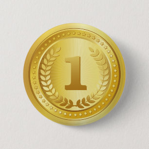 Badge Rond 5 Cm Médaille d'or 1ère place bouton gagnant