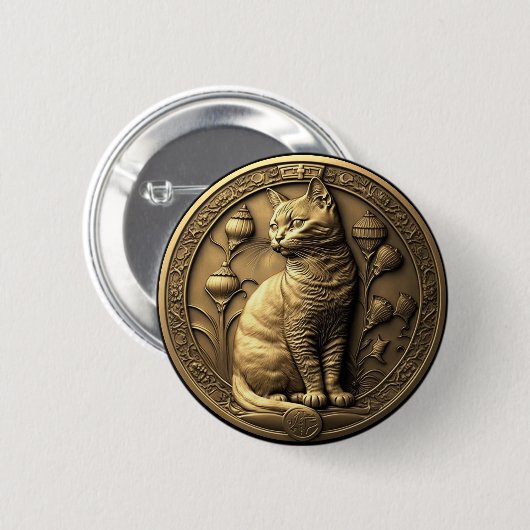Badge Rond 5 Cm Médaillon de chats assis en or (Devant & derrière)