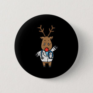Badge Rond 5 Cm Médecin infirmière renne stéthoscope médical Noël