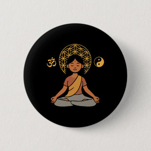 Badge Rond 5 Cm Méditation Yoga Symbole Om Géométrie Sacrée Yin Ya