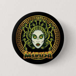 Badge Rond 5 Cm MEDUSA Ancienne Gorgone Mythologie Grecque Hallowe