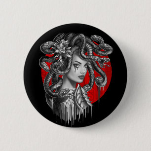 Badge Rond 5 Cm MEDUSA - Tattoo, la tête de serpent du mythe grec