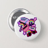 Badge Rond 5 Cm Mega Neon 80s Design (Devant & derrière)