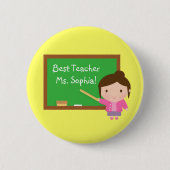 Badge Rond 5 Cm Meilleur Enseignant Et Chalkboard Personnalisé (Devant)