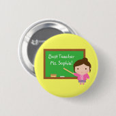 Badge Rond 5 Cm Meilleur Enseignant Et Chalkboard Personnalisé (Devant & derrière)