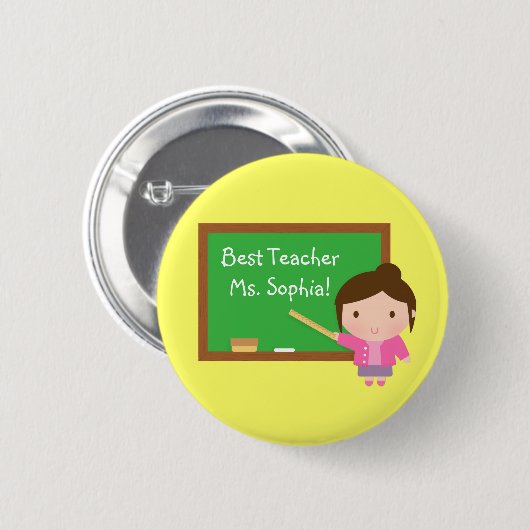 Badge Rond 5 Cm Meilleur Enseignant Et Chalkboard Personnalisé (Devant & derrière)