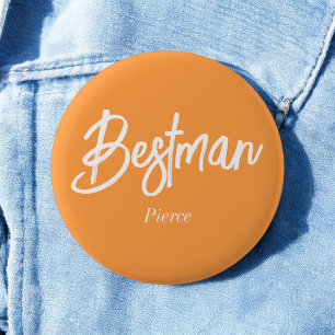 Badge Rond 5 Cm Meilleur homme Orange Blanc Bouton de mariage