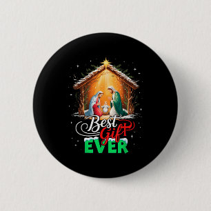 Badge Rond 5 Cm Meilleur Noël Jésus Scène de la Nativité Chrétien