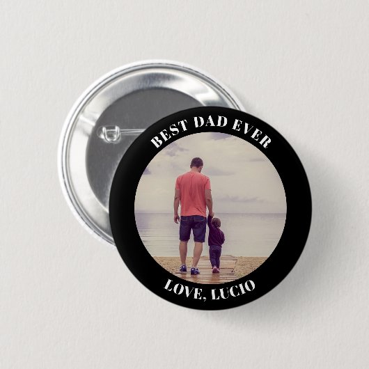 Badge Rond 5 Cm Meilleur papa photo personnalisée noir (Devant & derrière)