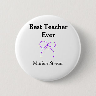 Badge Rond 5 Cm Meilleur professeur jamais ruban violet nom appréc