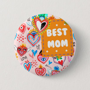Badge Rond 5 Cm Meilleure maman Coeurs colorés mexicains Fête des