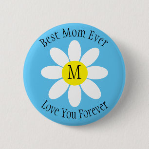 Badge Rond 5 Cm Meilleure Maman Jamais Blanc Marguerite Ciel Bleu