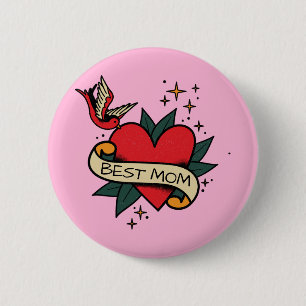 Badge Rond 5 Cm [ Meilleure maman ] tatouage cardiaque de l'ancien