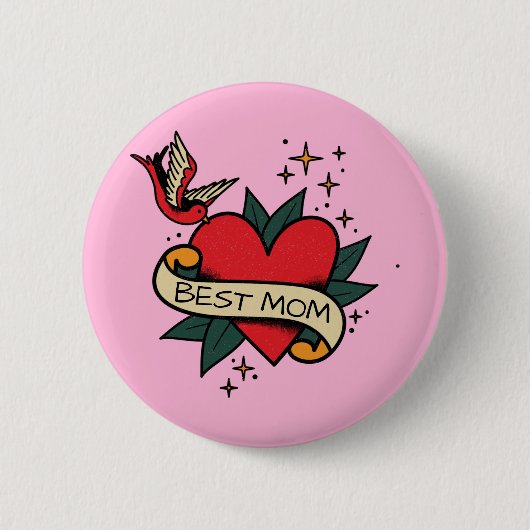 Badge Rond 5 Cm [ Meilleure maman ] tatouage cardiaque de l'ancien (Devant)