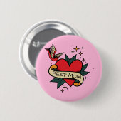 Badge Rond 5 Cm [ Meilleure maman ] tatouage cardiaque de l'ancien (Devant & derrière)